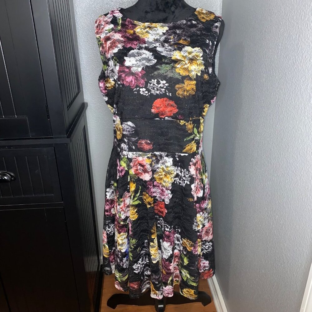 Tiana B. Dress Womens 14 Floral‎ Lace Black Multi-Color Sleeveless Romantic Goth